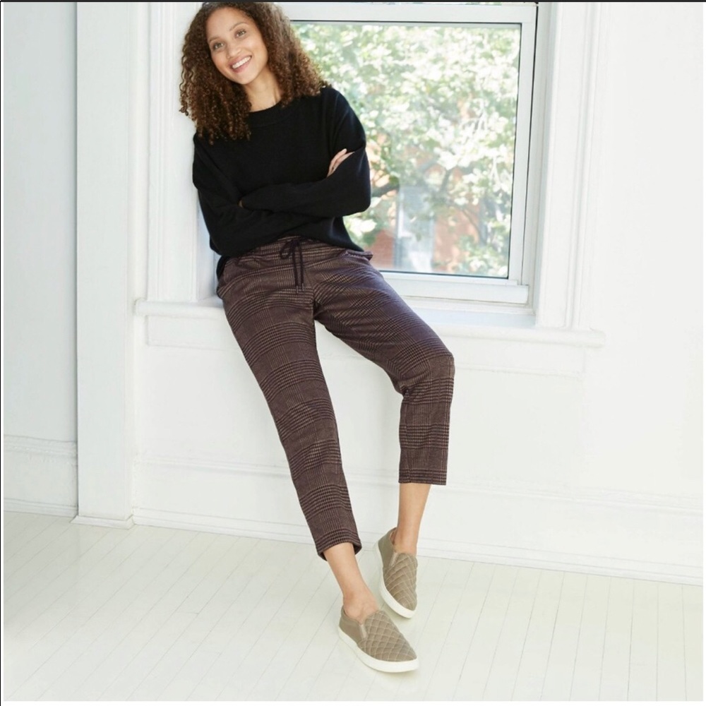 High-Rise Plaid Ankle Length Sweat Pants